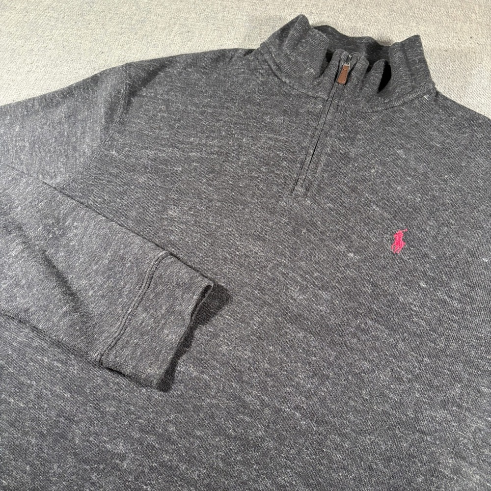 Polo Ralph Lauren Quarter Zip Pullover Mens XL Gray Estate Rib Cotton Sweater